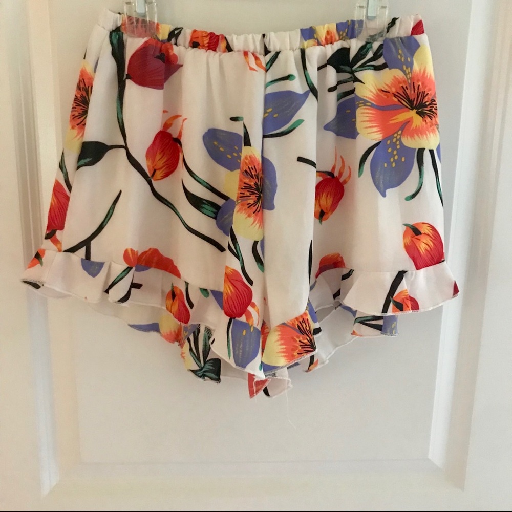 White floral shorts